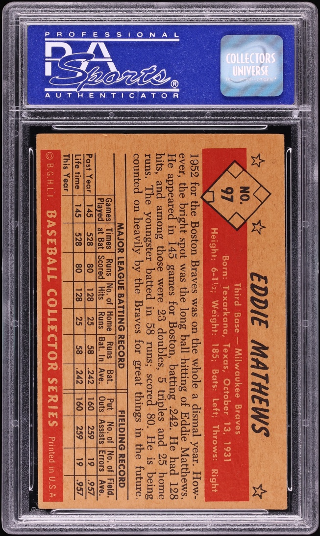 1953 Bowman Color Eddie Mathews #97 PSA 5 EX