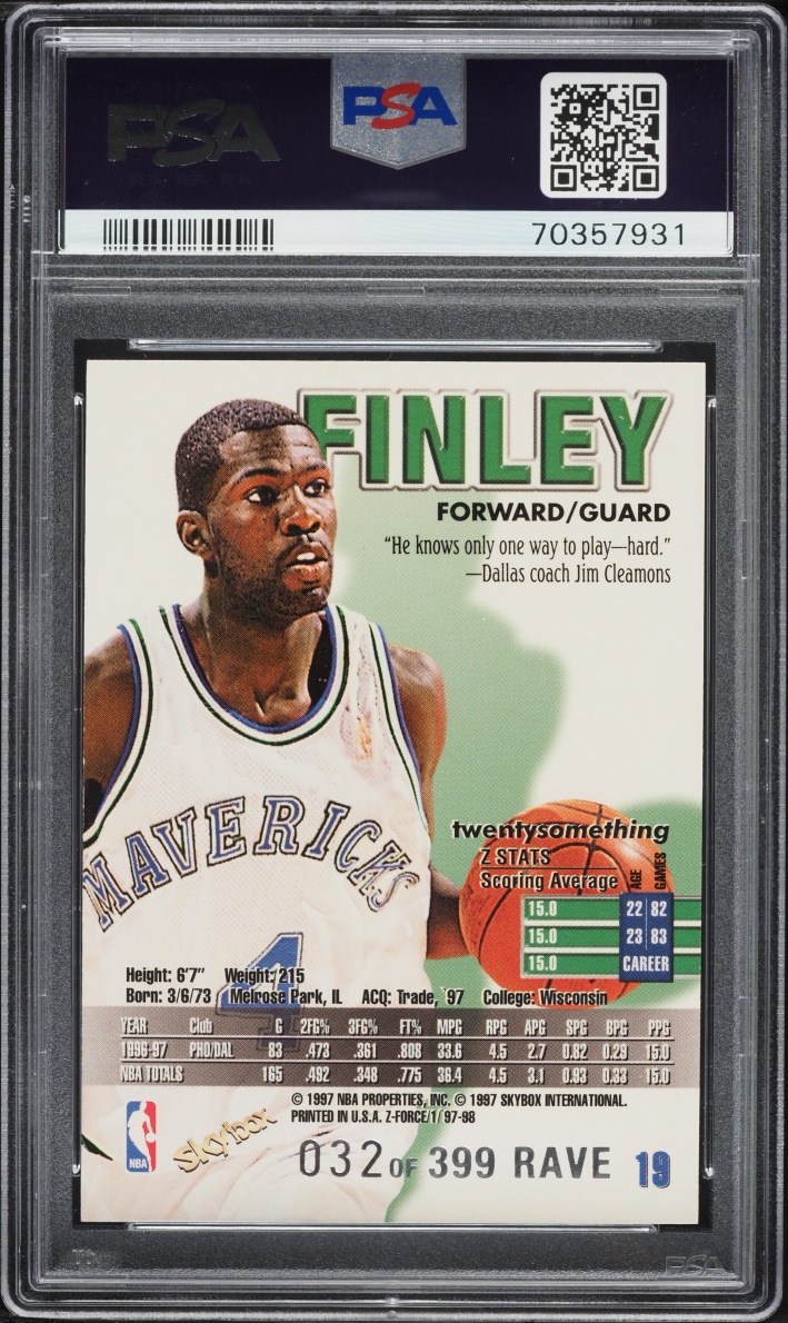 1997 Skybox Z-Force Rave Michael Finley /399 #19 PSA 7 NRMT