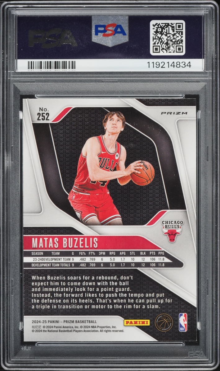 2024 Panini Prizm Ice Matas Buzelis ROOKIE #252 PSA 10 GEM MINT