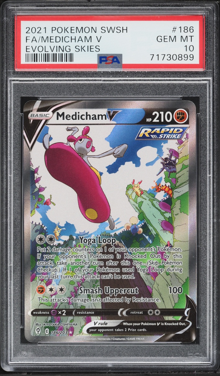 2021 Pokemon Sword & Shield Evolving Skies Alt Art Medicham V #186 PSA 10 GEM MINT