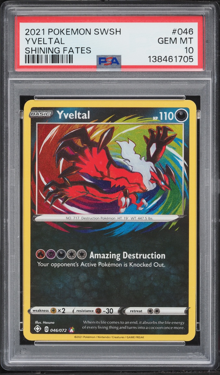 2021 Pokemon Sword & Shield Shining Fates Amazing Rare Yveltal #46 PSA 10 GEM MINT