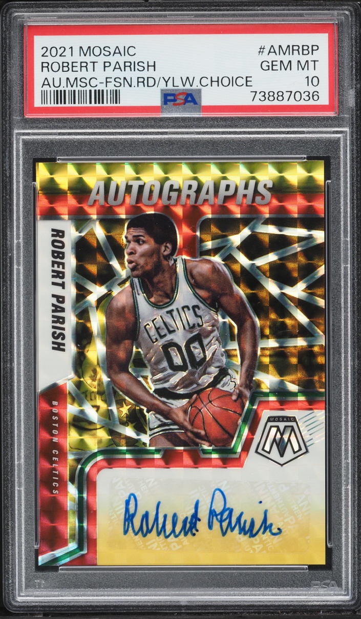 2021 Panini Mosaic Fusion Red Yellow Choice Robert Parish AUTO #AMRBP PSA 10 GEM MINT