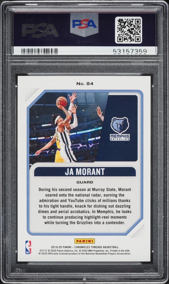 2019 Panini Chronicles Threads Ja Morant ROOKIE #84 PSA 10 GEM MINT