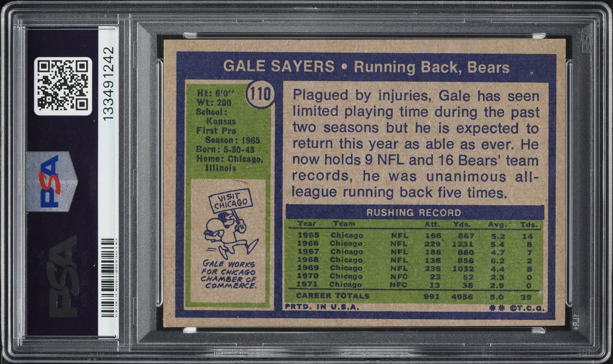 1972 Topps Football Gale Sayers AUTO DNA 10 #110 PSA 6(mc) EXMT