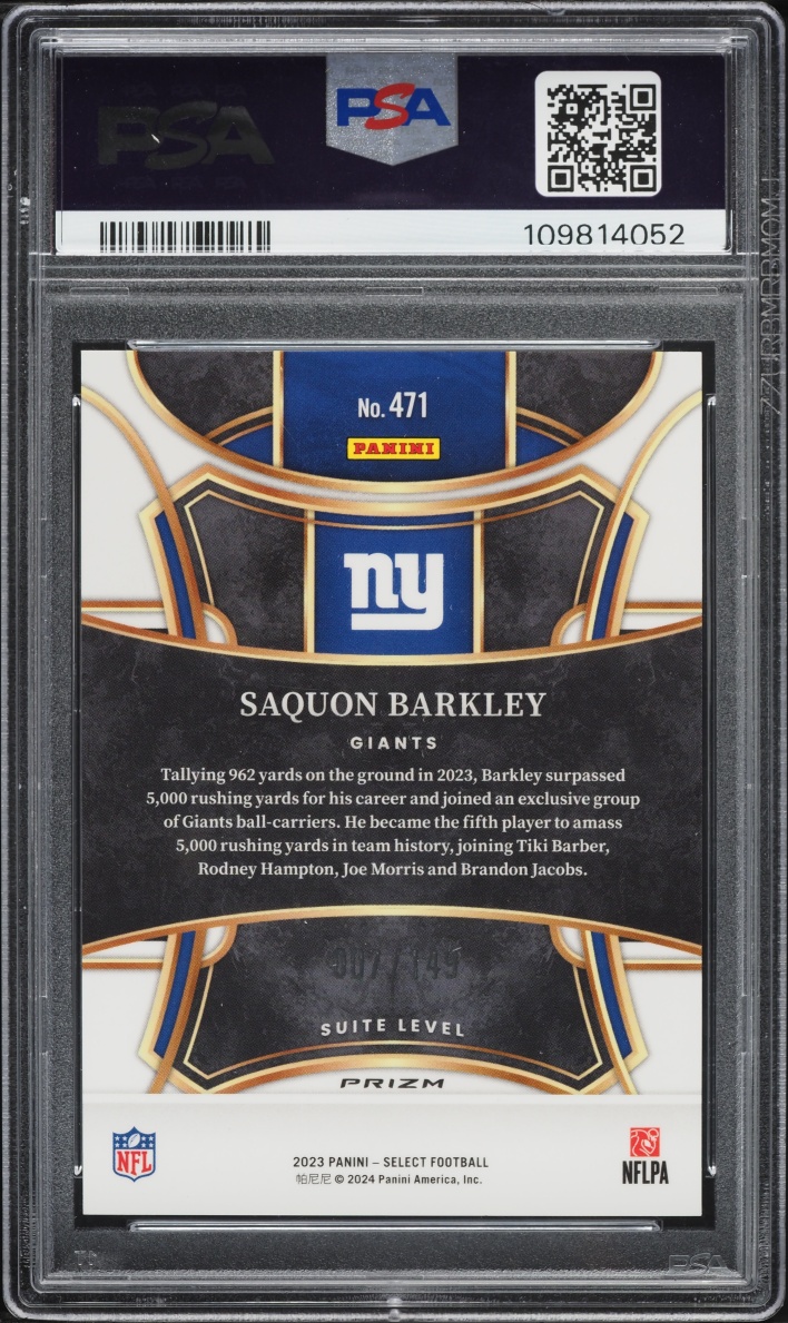 2023 Select Suite Level Tri-Color Prizm Saquon Barkley /149 #471 PSA 10 GEM MINT