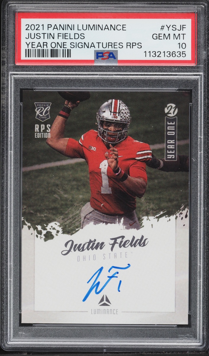 2021 Panini Luminance Year One RPS Justin Fields ROOKIE AUTO #YS-JF PSA 10 GEM MINT