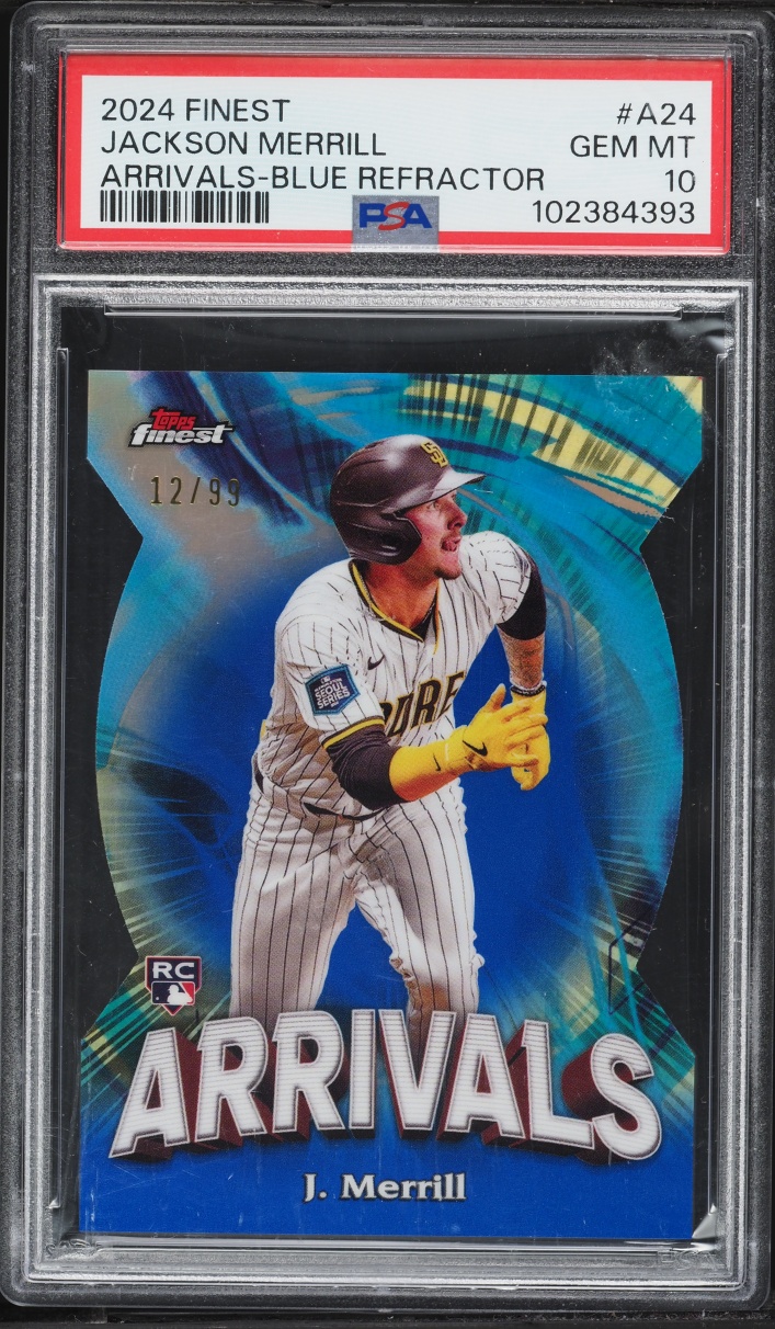 2024 Finest Arrivals Blue Refractor Die-Cut Jackson Merrill ROOKIE /99 #A-24 PSA 10 GEM MINT