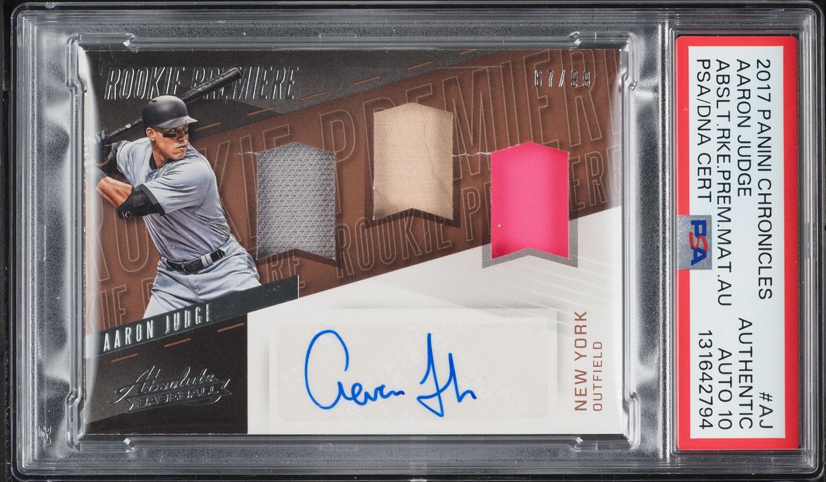 2017 Panini Chronicles Absolute Premiere Aaron Judge ROOKIE PATCH AUTO DNA 10 /99 #AJ PSA AUTH