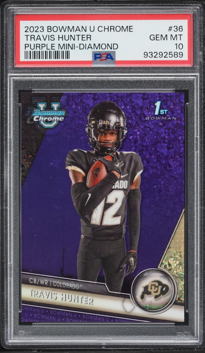 2023 Bowman Chrome U Purple Mini-Diamond Refractor Travis Hunter ROOKIE /399 #36 PSA 10 GEM