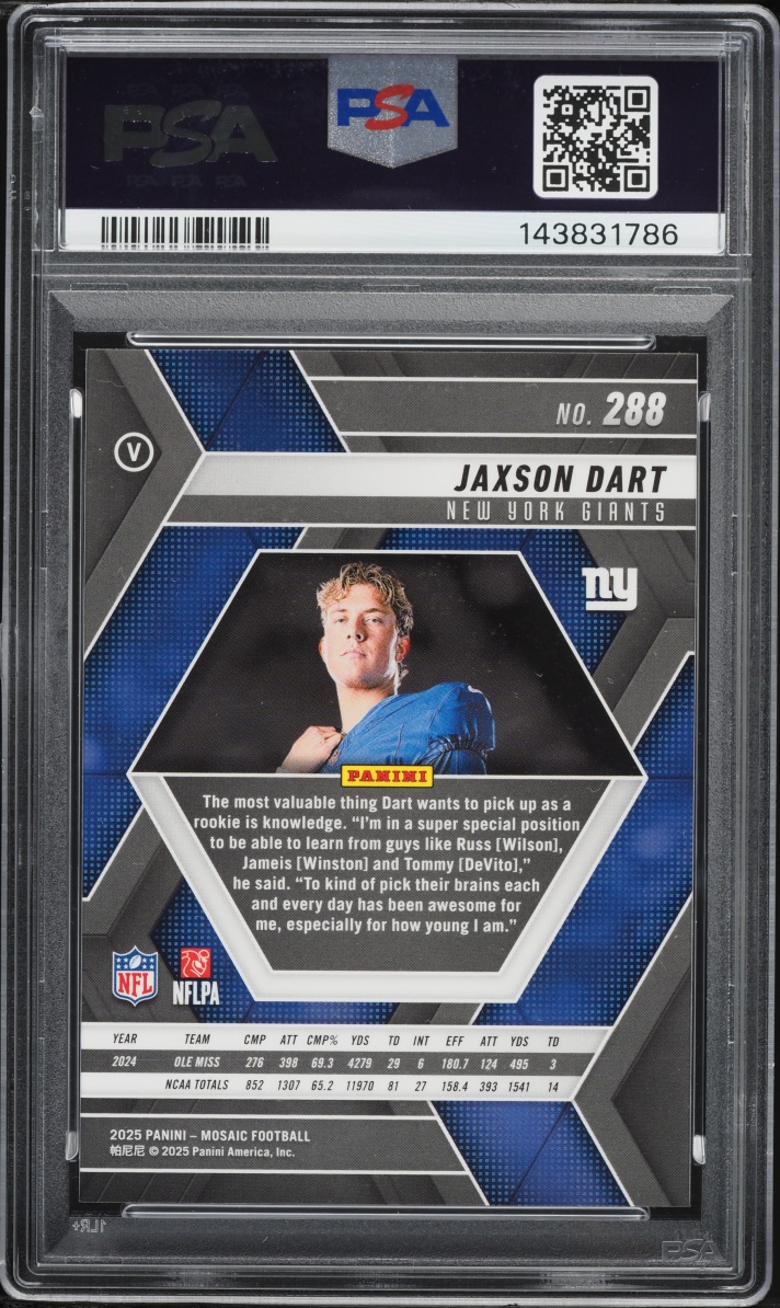2025 Panini Mosaic Jaxson Dart ROOKIE #288 PSA 10 GEM MINT