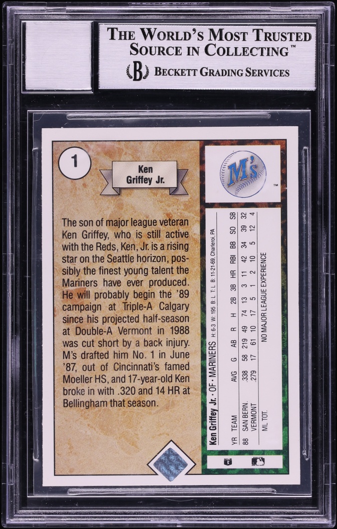 1989 Upper Deck Ken Griffey Jr. ROOKIE AUTO #1 BAS BGS AUTH
