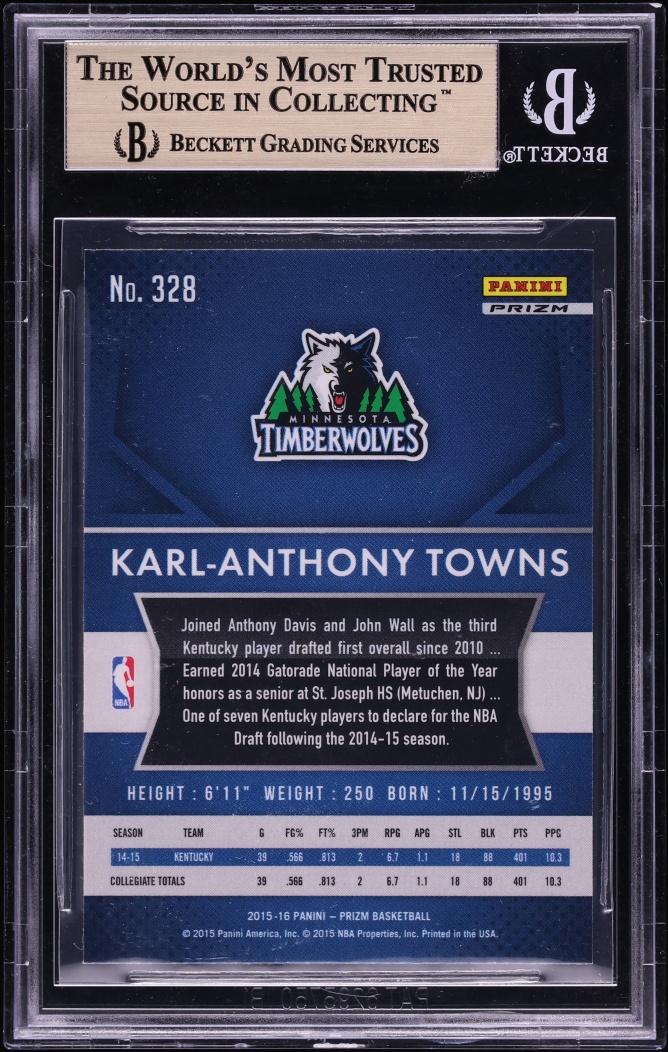 2015 Panini Prizm Silver Karl-Anthony Towns ROOKIE #328 BGS 9.5 GEM MINT