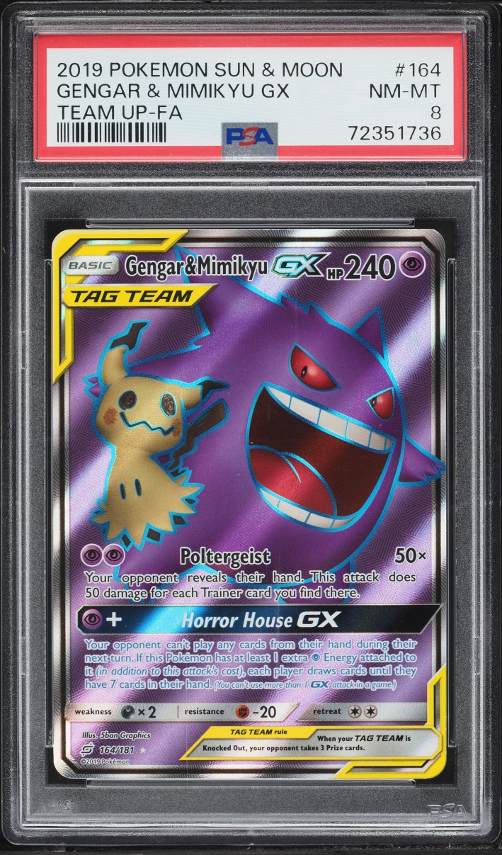 2019 Pokemon Sun & Moon Team Up Full Art Gengar & Mimikyu GX #164 PSA 8 NM-MT