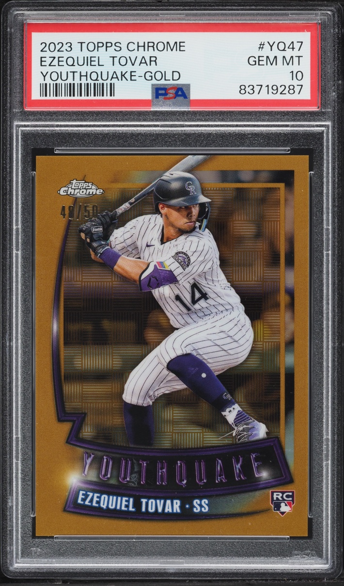 2023 Topps Chrome Youthquake Gold Refractor Ezequiel Tovar ROOKIE /50 #YQ47 PSA 10 GEM MINT