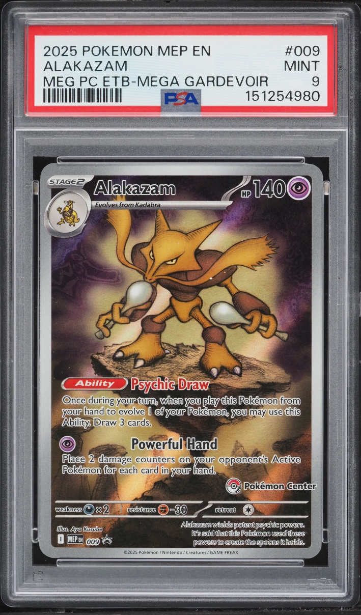 2025 Pokemon Mega Evolution Promo Center ETB Full Art Alakazam #9 PSA 9 MINT