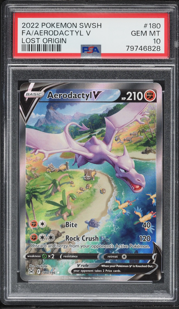 2022 Pokemon Sword & Shield Lost Origin Full Art Aerodactyl V #180 PSA 10 GEM MINT