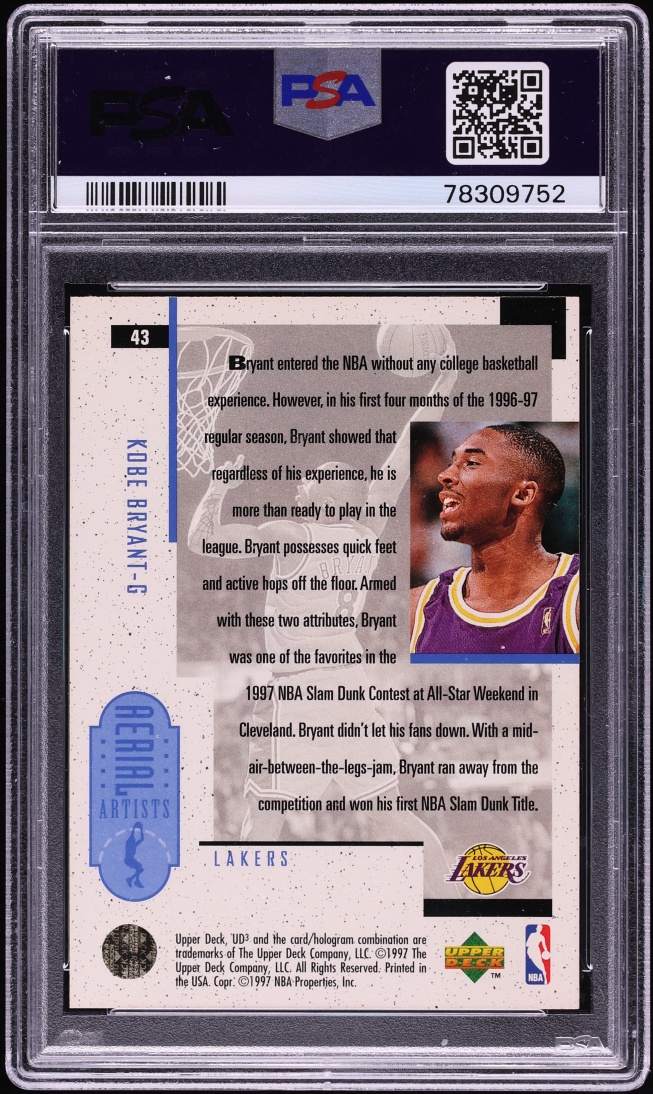 1996 UD3 Basketball Kobe Bryant ROOKIE #43 PSA 8 NM-MT