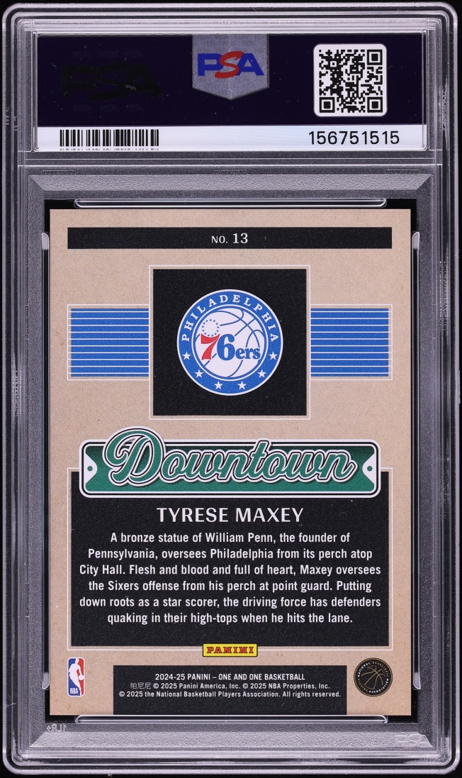 2024 Panini One And One Downtown Tyrese Maxey #13 PSA 10 GEM MINT