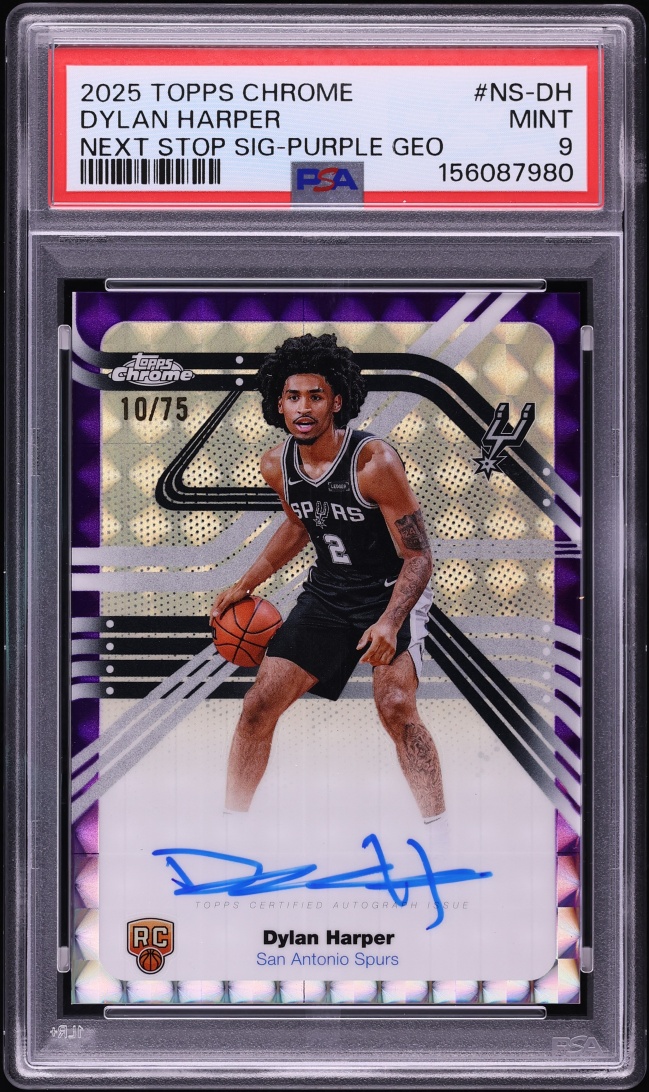 2025 Topps Chrome Next Stop Purple Geo Dylan Harper ROOKIE AUTO /75 #NS-DH PSA 9 MINT