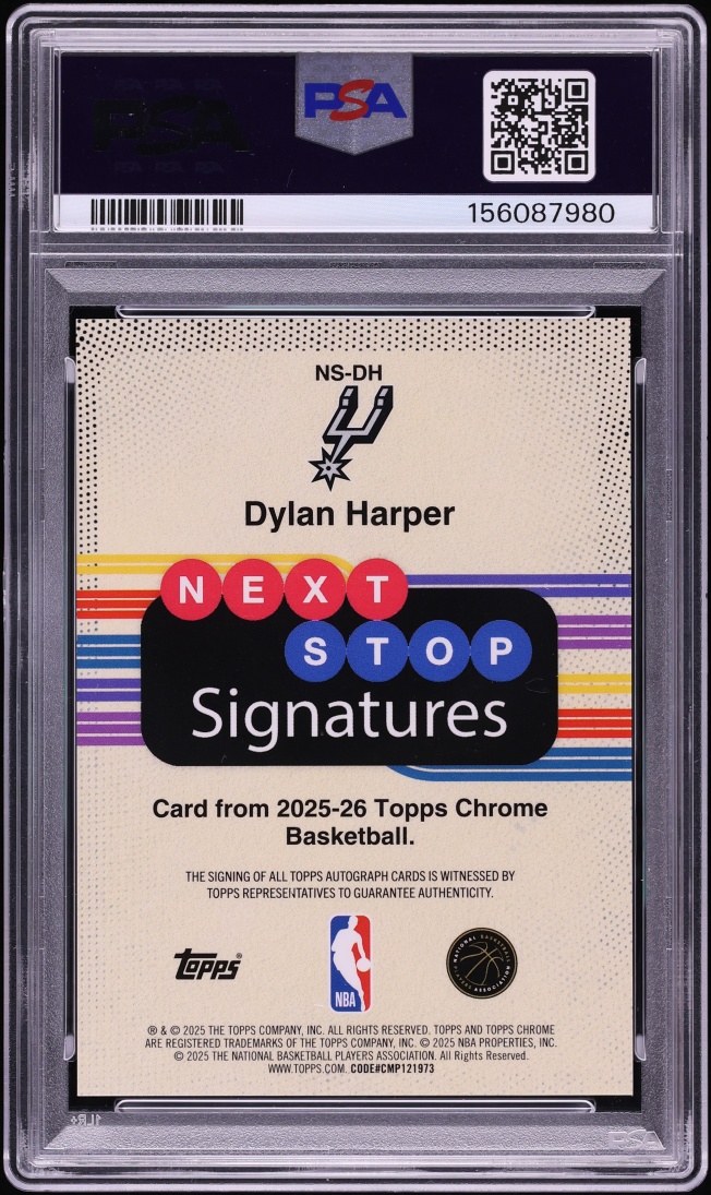 2025 Topps Chrome Next Stop Purple Geo Dylan Harper ROOKIE AUTO /75 #NS-DH PSA 9 MINT