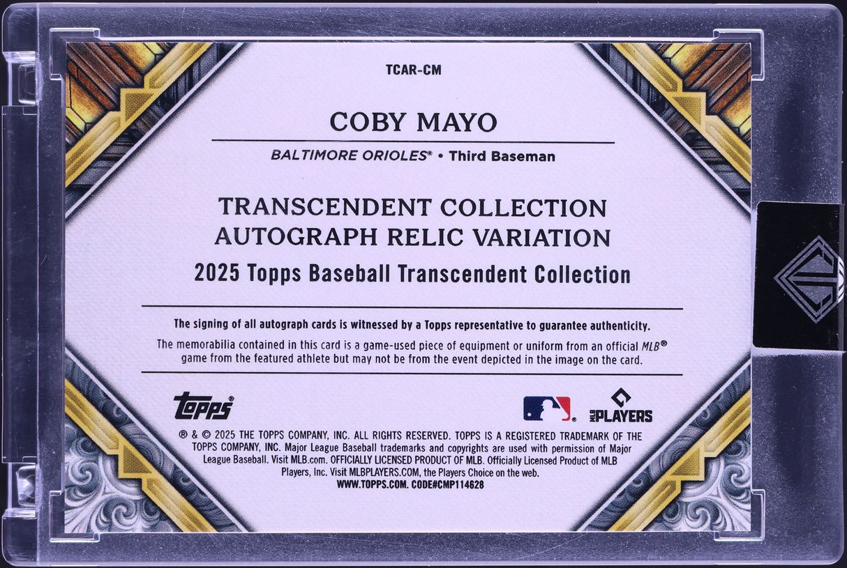 2025 Topps Transcendent Collection Coby Mayo ROOKIE PATCH AUTO /25 #TCAR-CM