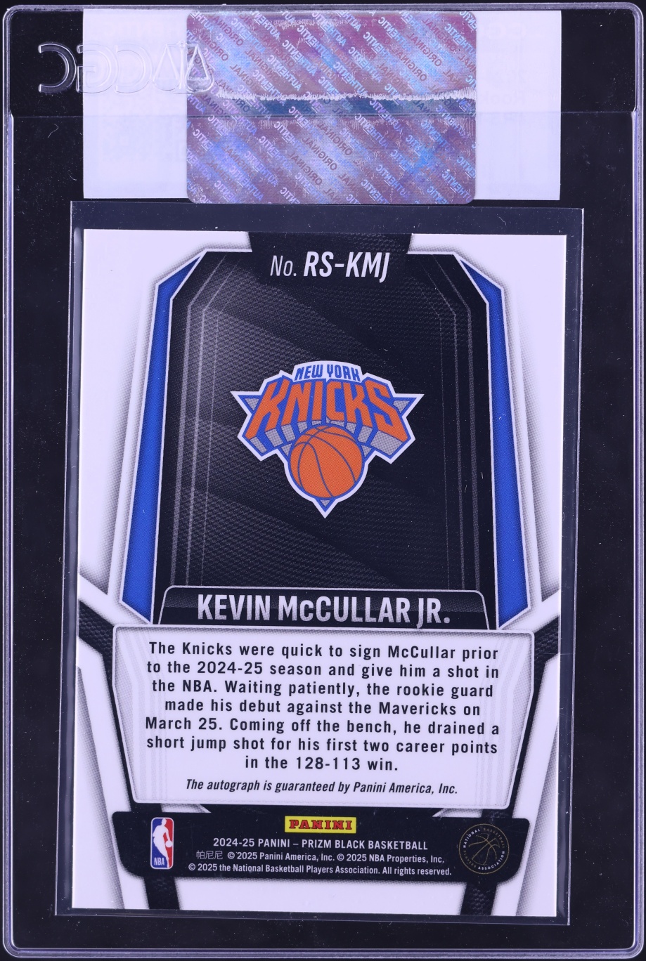 2024 Panini Prizm Black Kevin McCullar Jr. ROOKIE AUTO #RS-KMJ CGC AUTH