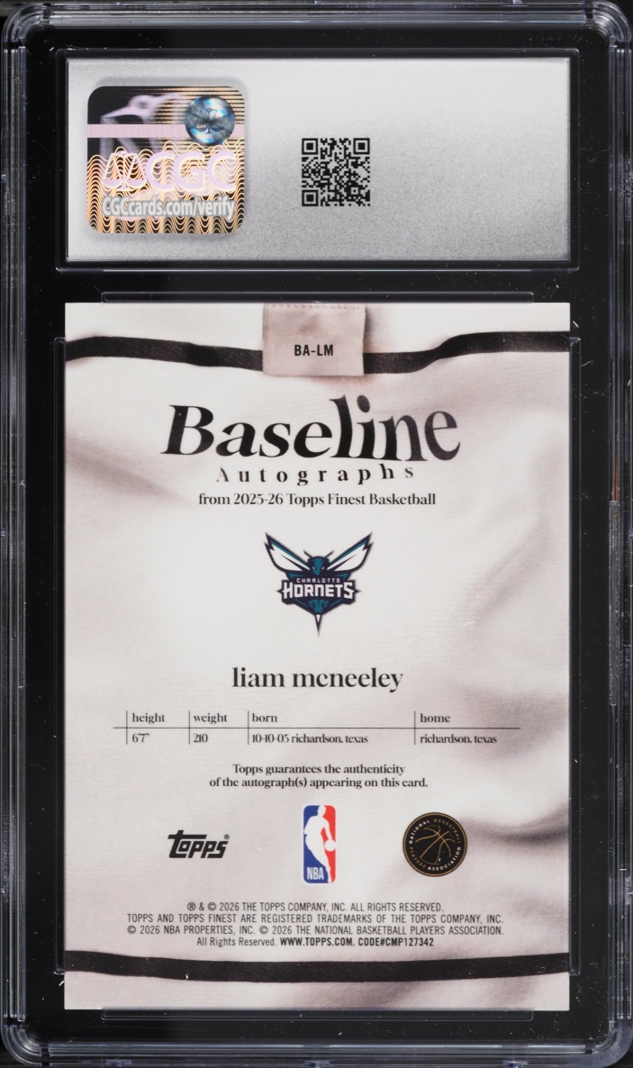 2025 Finest Baseline Red Black Vapor Refractor Liam McNeeley ROOKIE AUTO /10 #BA-LM CGC 9 MINT