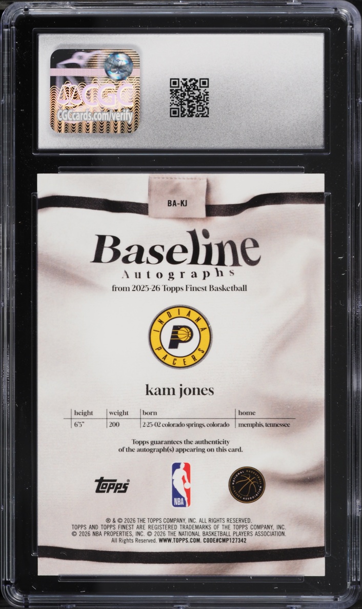 2025 Finest Baseline Kam Jones ROOKIE AUTO #BA-KJ CGC 9 MINT
