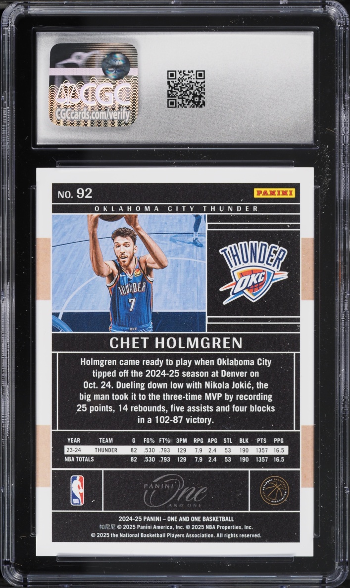 2024 Panini One And One Chet Holmgren /75 #92 CGC 9 MINT