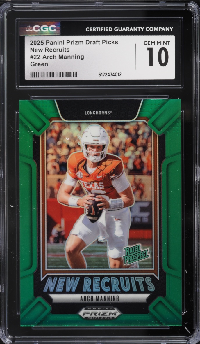 2025 Panini Prizm Draft Picks New Recruits Green Arch Manning ROOKIE #22 CGC 10 GEM MINT