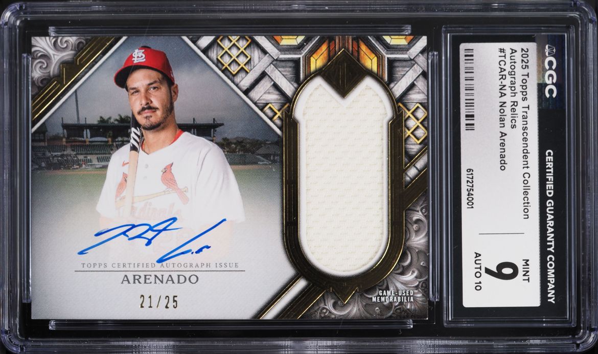 2025 Topps Transcendent Collection Nolan Arenado PATCH AUTO /25 #TCAR-NA CGC 9 MINT