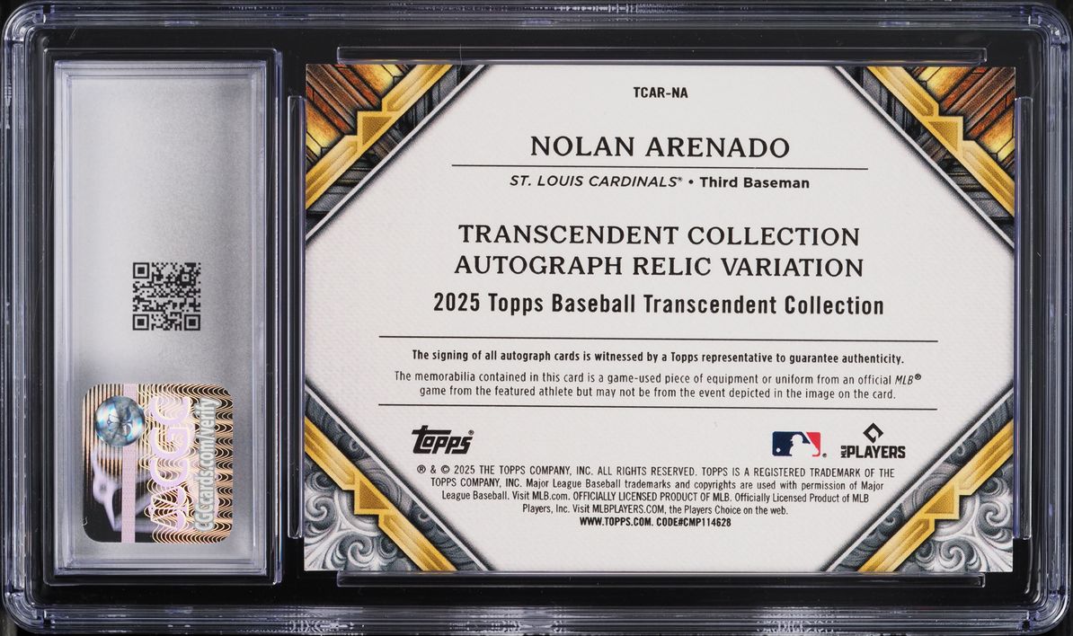 2025 Topps Transcendent Collection Nolan Arenado PATCH AUTO /25 #TCAR-NA CGC 9 MINT