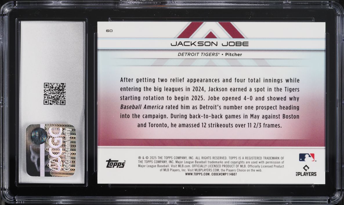 2025 Topps Transcendent Collection Orange Refractor Jackson Jobe ROOKIE /25 #60 CGC 9.5 MINT+