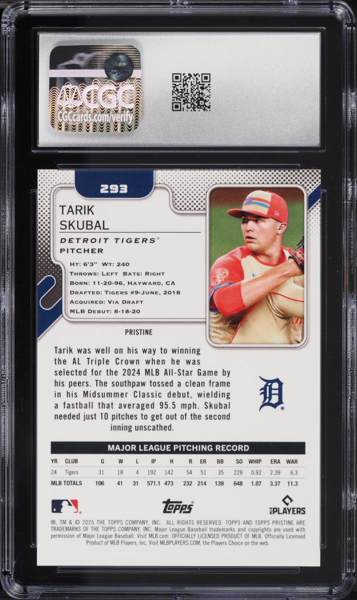 2025 Topps Pristine Gold Refractor Tarik Skubal /50 #293 CGC 10 GEM MINT