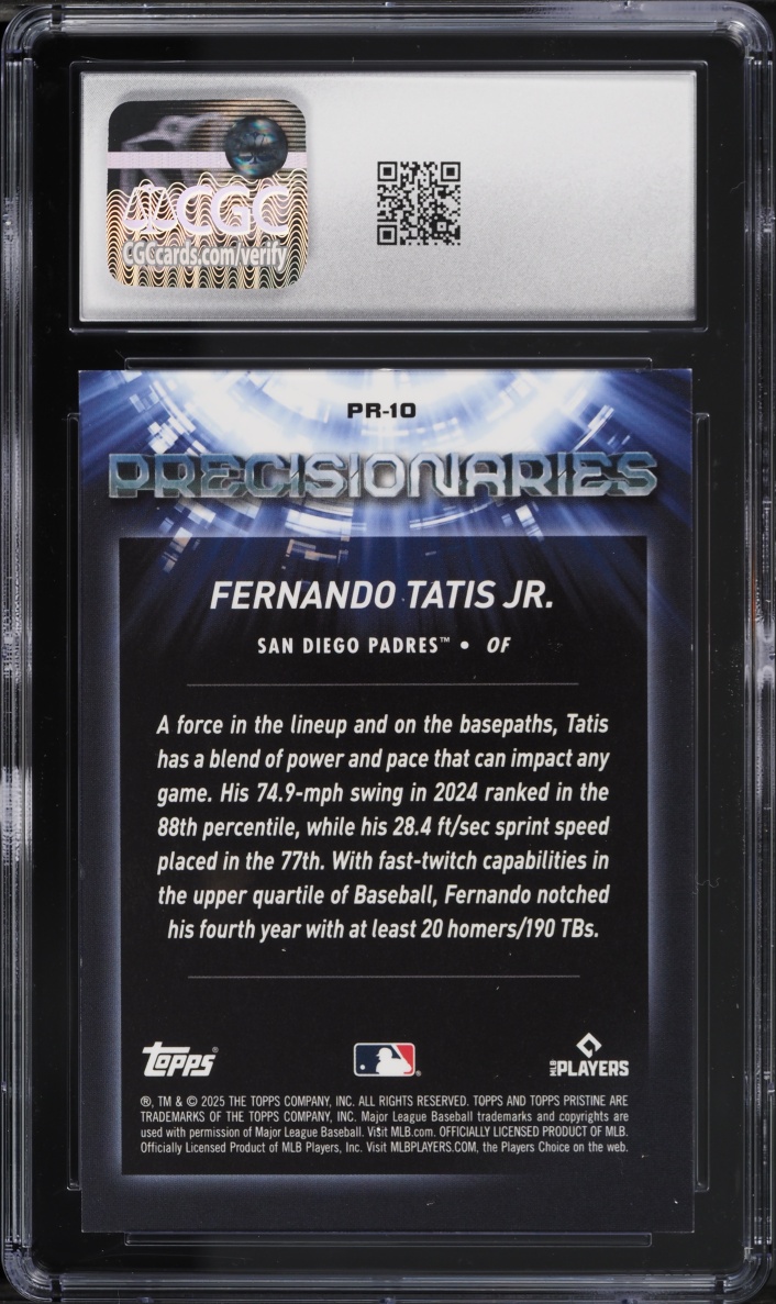 2025 Topps Pristine Precisionaries Gold Refractor Fernando Tatis Jr. /50 #PR-10 CGC 9 MINT