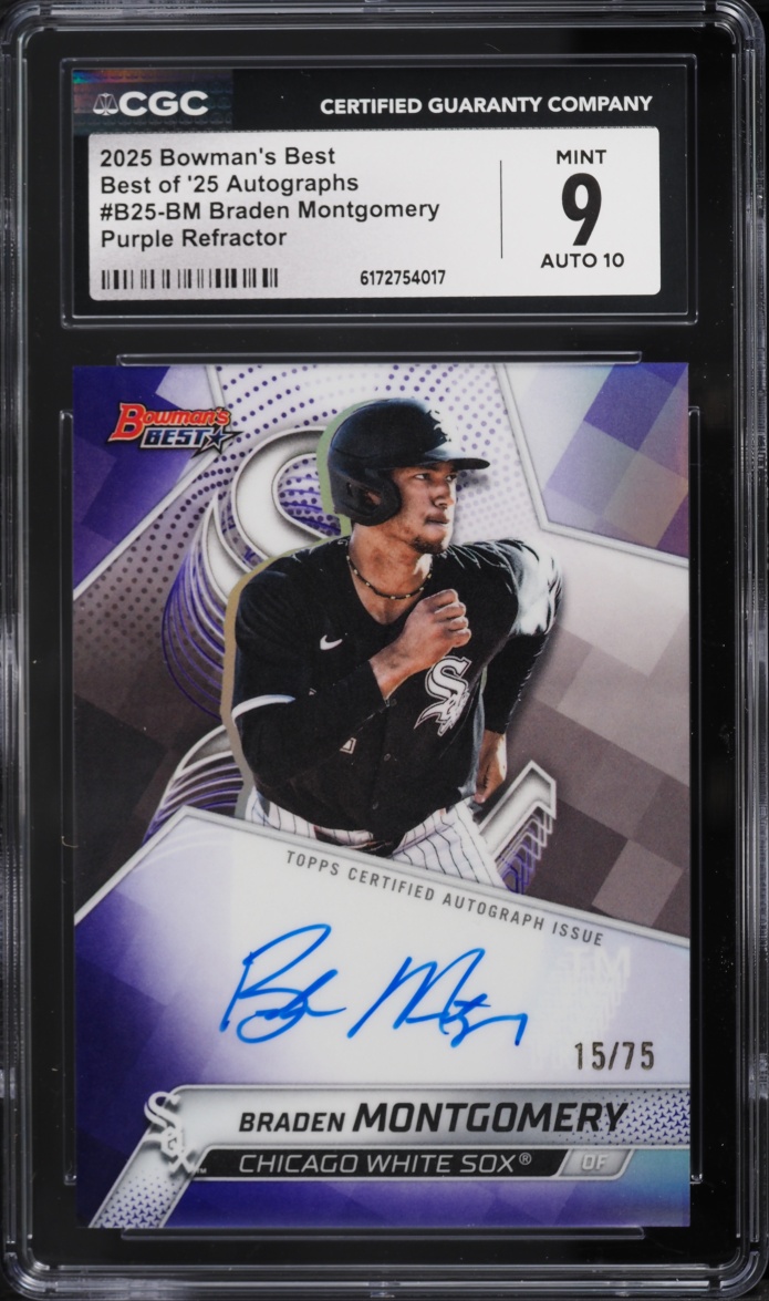 2025 Bowman's Best Purple Refractor Braden Montgomery ROOKIE AUTO /75 #B25-BM CGC 9 MINT