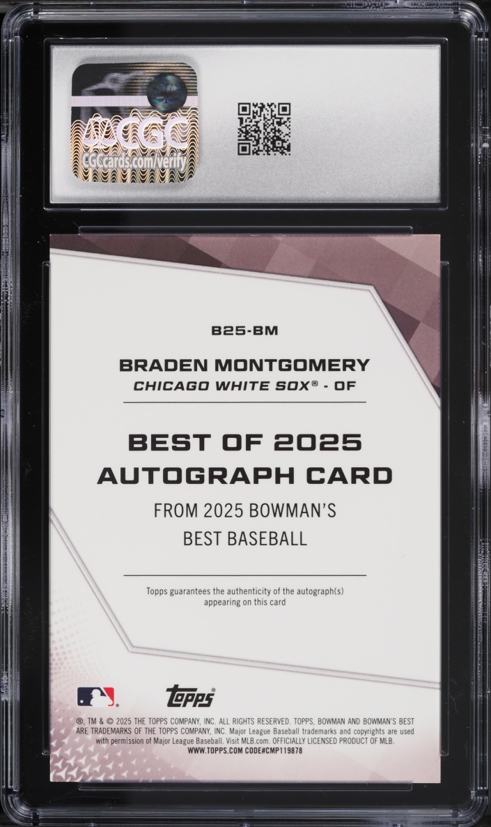 2025 Bowman's Best Purple Refractor Braden Montgomery ROOKIE AUTO /75 #B25-BM CGC 9 MINT