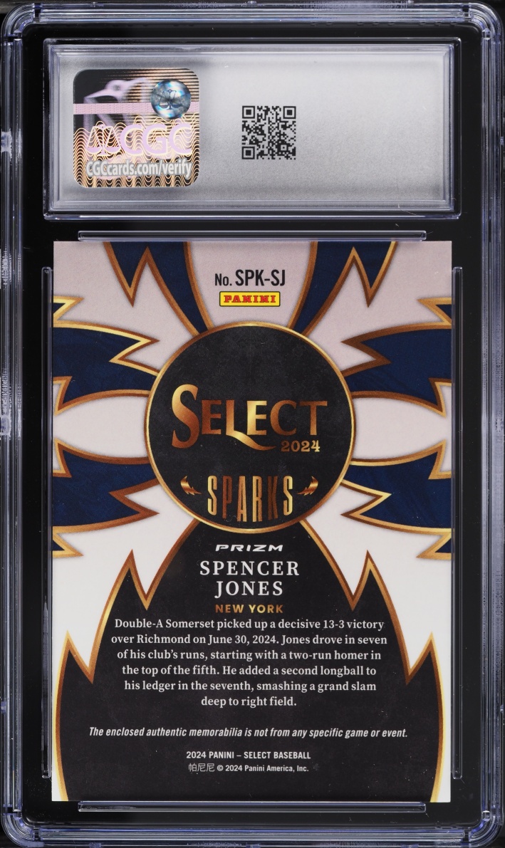 2024 Select Sparks Relics Flash Spencer Jones PATCH #SPK-SJ CGC 9 MINT