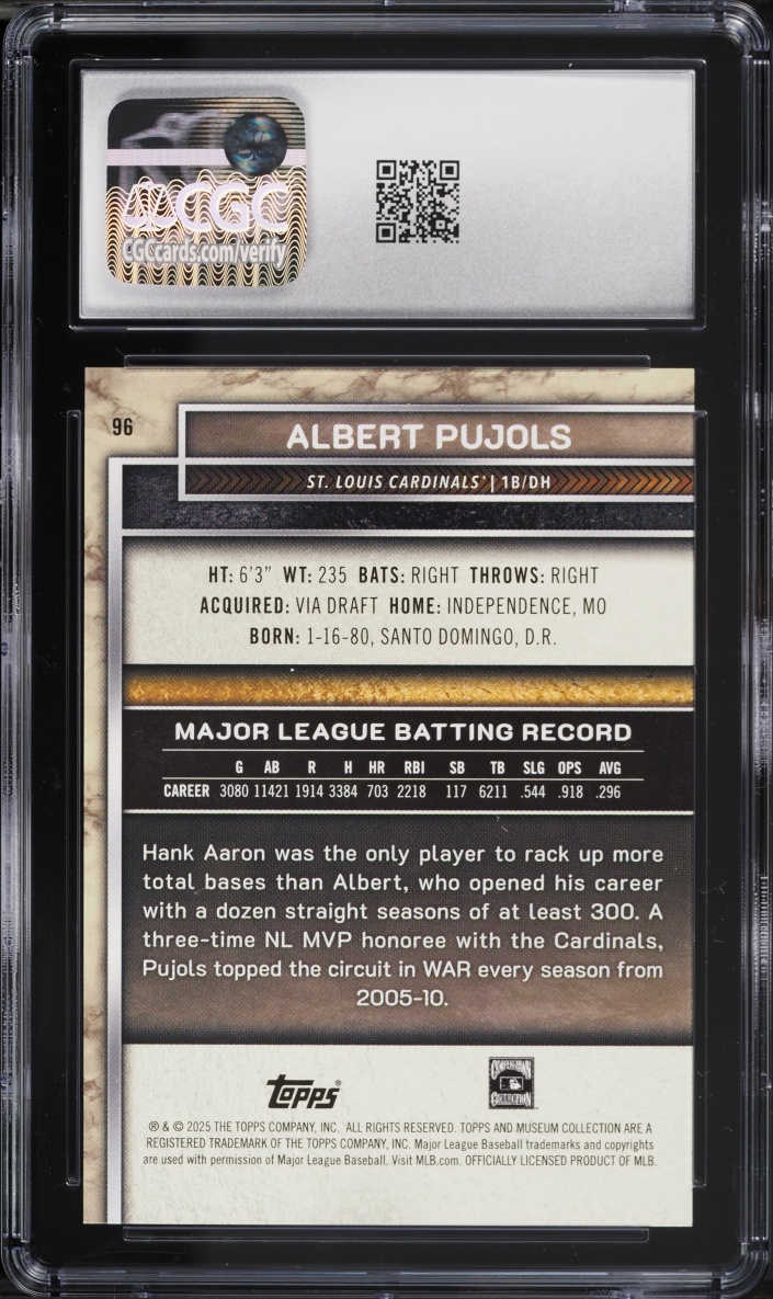 2025 Topps Museum Collection Gold Albert Pujols /249 #96 CGC 9 MINT