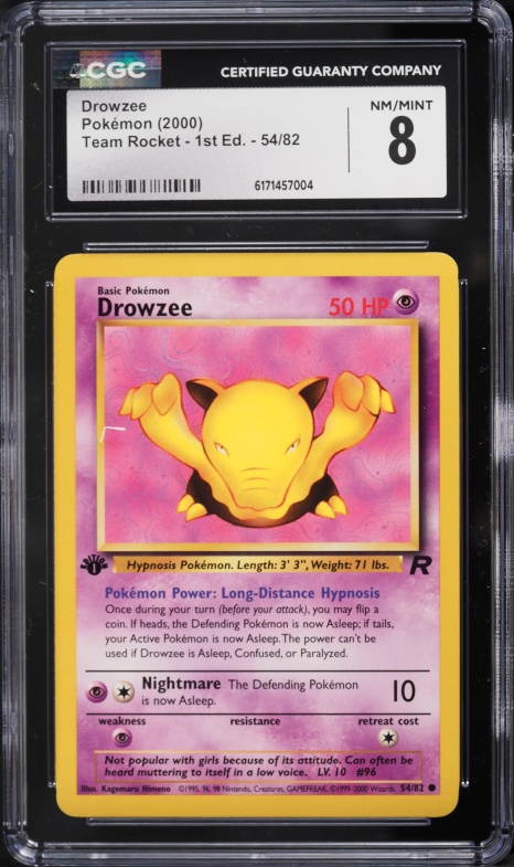 2000 Pokemon Team Rocket 1st Edition Drowzee #54 CGC 8 NM-MT