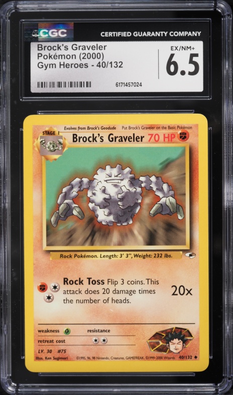 2000 Pokemon Gym Heroes Brock's Graveler #40 CGC 6.5 EXMT+