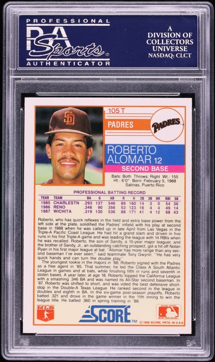 1988 Score Traded Glossy Roberto Alomar ROOKIE #105T PSA 9 MINT
