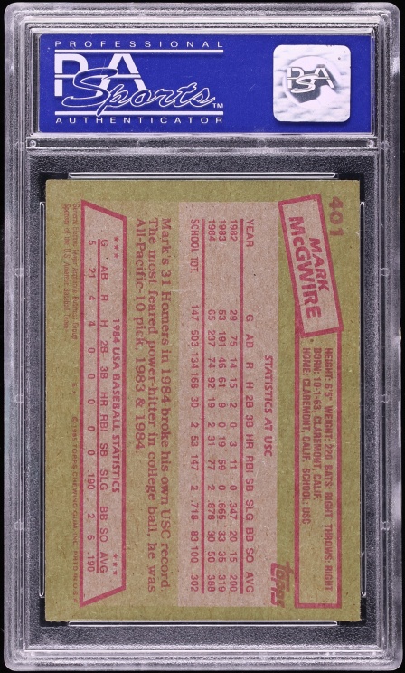 1985 Topps Mark McGwire ROOKIE #401 PSA 9 MINT