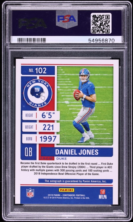 2019 Panini Contenders Variation Daniel Jones ROOKIE AUTO #102 PSA 9 MINT