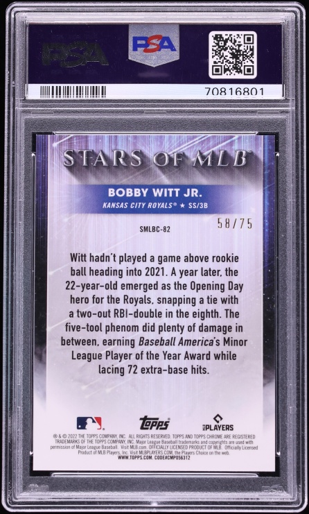 2022 Topps Chrome Stars Of MLB Update Red Bobby Witt Jr. ROOKIE /75 PSA 10 GEM MINT