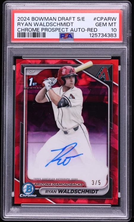 2024 Bowman Chrome Draft Sapphire Edition Red Ryan Waldschmidt PROSPECT AUTO /5 #CPARW PSA 10