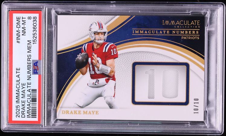 2025 Immaculate Collection Numbers Drake Maye PATCH 10/10 #INM-DME PSA 8 NM-MT