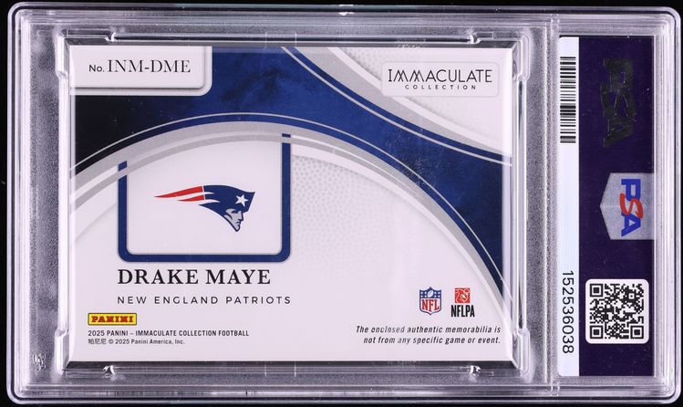 2025 Immaculate Collection Numbers Drake Maye PATCH 10/10 #INM-DME PSA 8 NM-MT