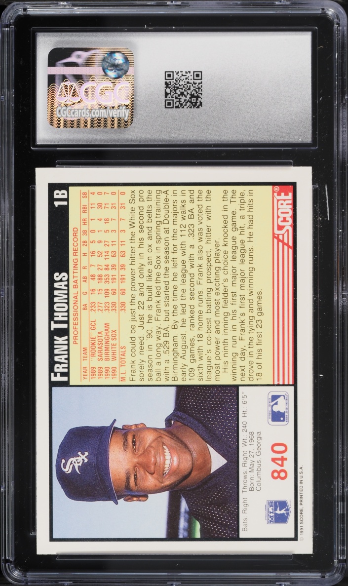 1991 Score Frank Thomas #840 CGC 9.5 MINT+