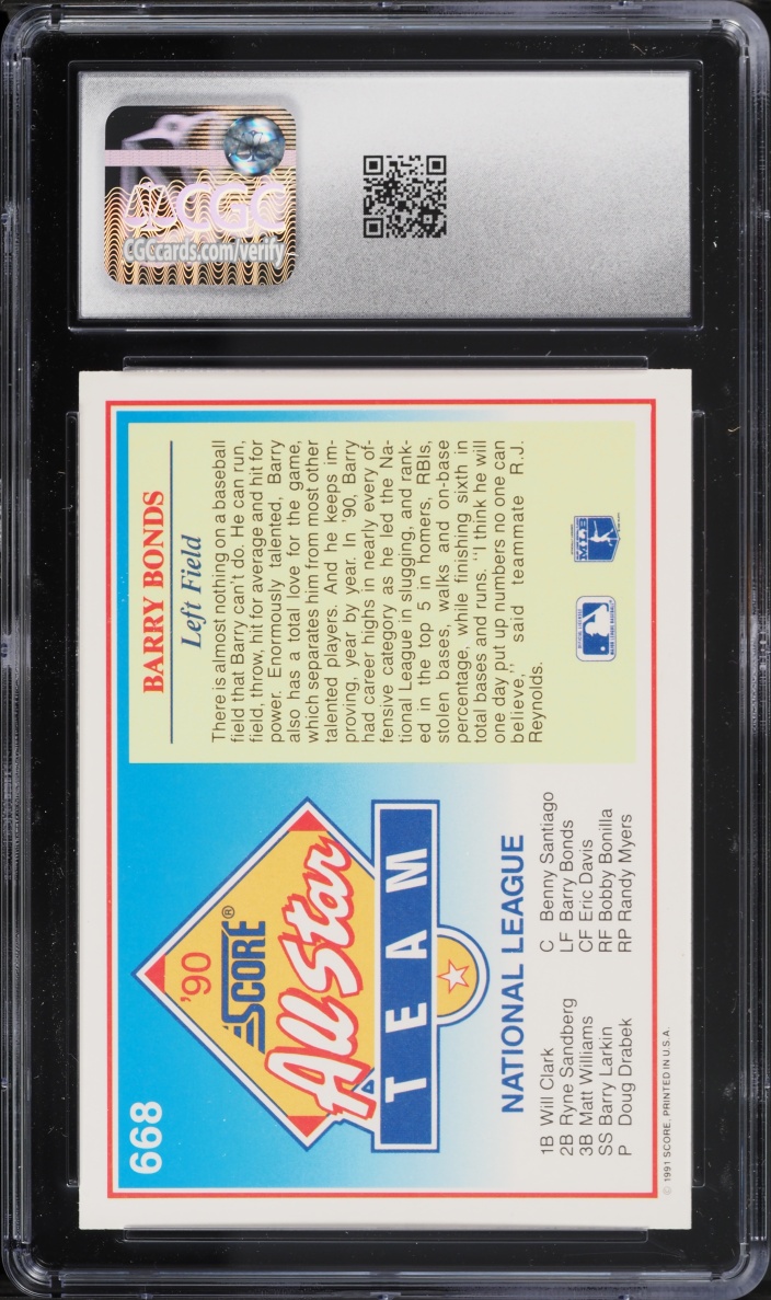 1991 Score Barry Bonds ALL-STAR #668 CGC 10 GEM MINT